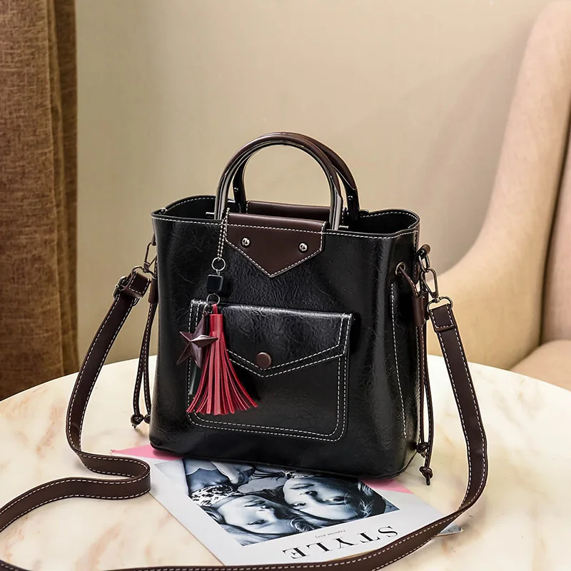 Модная женская винтажная сумка-мессенджер с кисточками и звездами, Высококачественная Ретро сумка на плечо, Женский чехол для мусора - Цвет: black