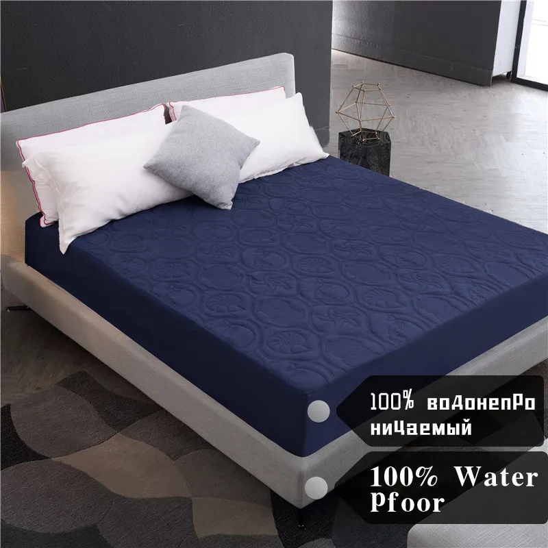 

Waterproof Mattress Cover Luxury Protector Sheet Bedspread Fitted Bed Linens Sheet White Blue Thick Soft Pad for Bed