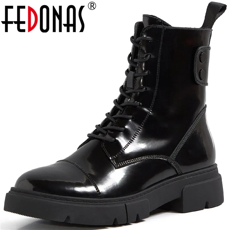 FEDONAS Genuine Leather Shoes Woman Autumn Winter Platform Ankle Boots For Women Cross Tied Working Casual Chunky Heels | Обувь