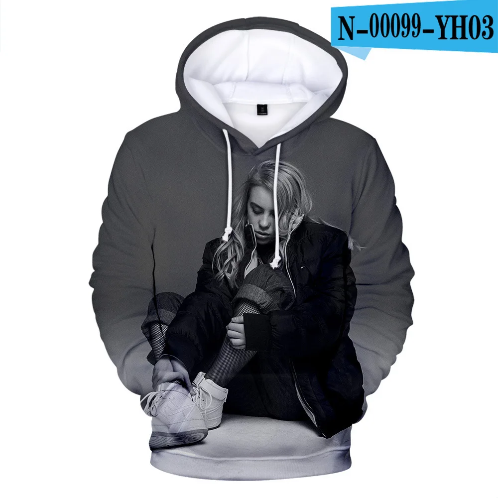 3D Billie Eilish, 3D толстовки для мужчин и женщин, модные 3D толстовки в стиле хип-хоп, повседневные толстовки в стиле Харадзюку, толстовки с американским певцом Billie Eilish, толстовка с принтом - Цвет: 3D