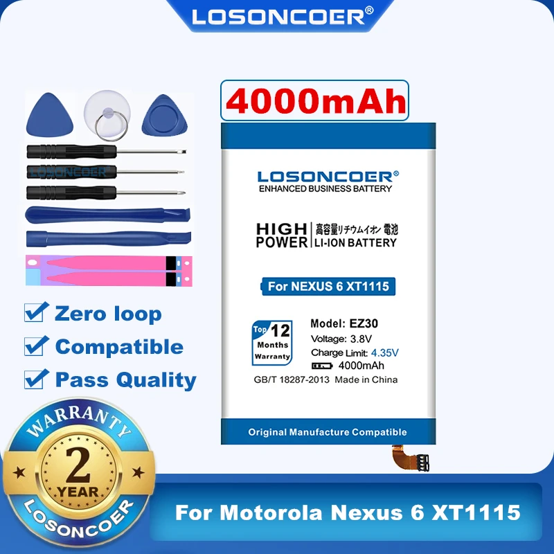 100% Оригинальный аккумулятор LOSONCOER 4000 мАч EZ30 для Motorola Nexus 6 Google XT1115 XT1110 Xt1103 Nexus6