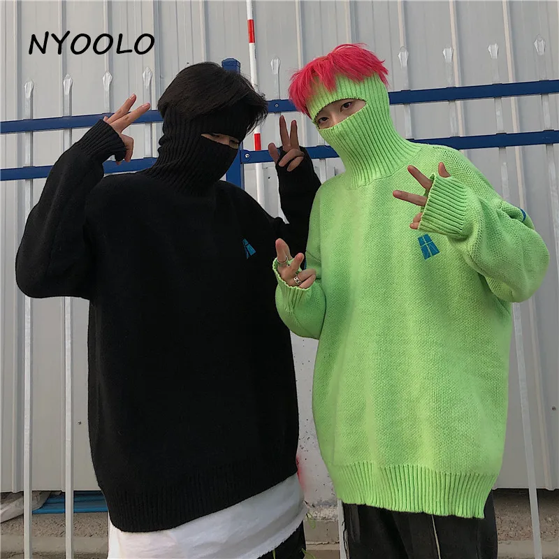 NYOOLO Харадзюку, уличные дыры, пэтчворк, толстый теплый свитер, Осень-зима, свободный, длинный рукав, водолазка, пуловер, свитер для женщин и мужчин