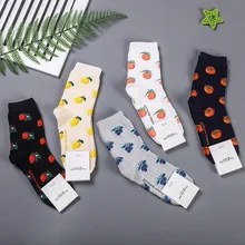 Корейские женские носки с фруктами, клубничкой, Персиком, черничкой, лимоном, теплые Забавные милые уличные носки Kawaii, модные хлопковые носки Skarpetki