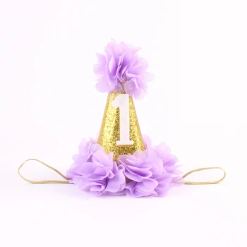 

Girl Outfit First Birthday 1st Flower Priness Crown Baby Pink White Purple Birthday Hat Cake Smash Caps Photo Props Kids Party