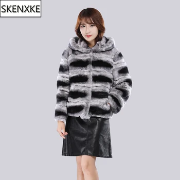 

Outdoor Winter Lady 100% Natural Rex Rabbit Fur Hooded Coats Women Thick Warm Real Rex Rabbit Fur Overcoats Short Style Fur Coat