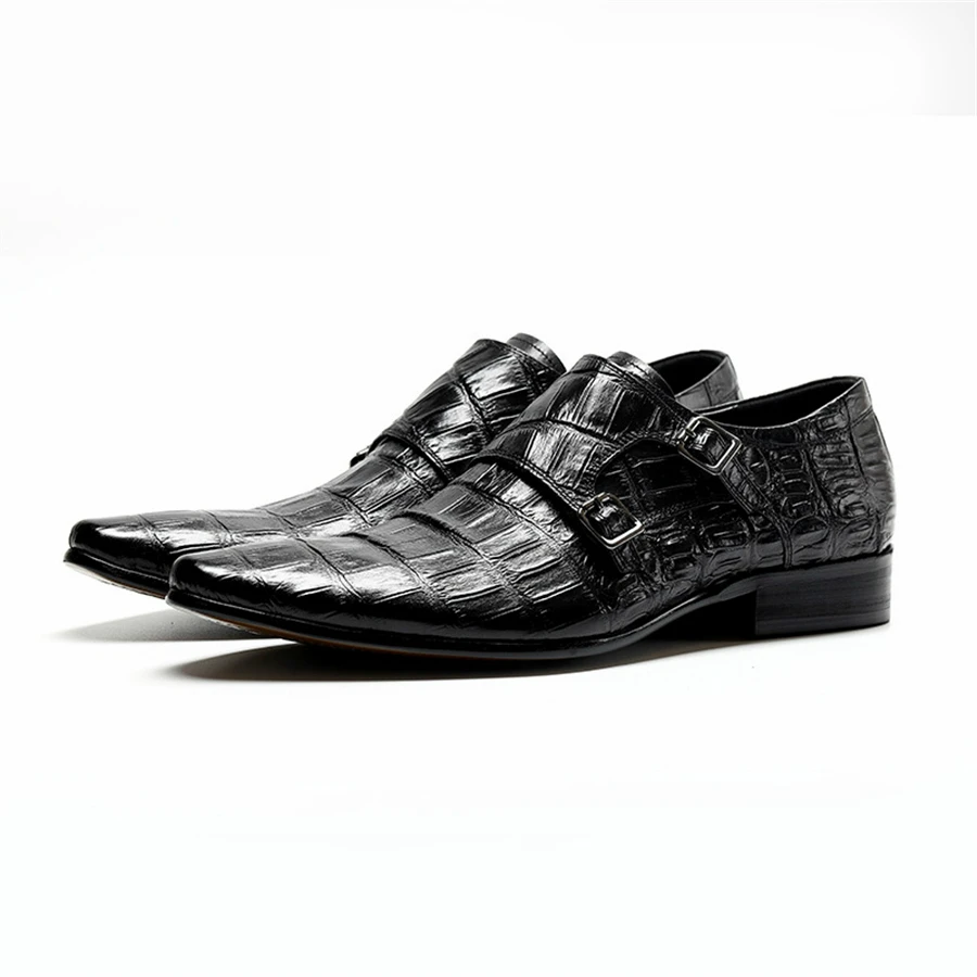 Мужская официальная обувь; Кожаные Туфли-оксфорды для мужчин; свадебные Мужские броги; офисные туфли с пряжкой; Zapatos De Hombre - Цвет: Черный