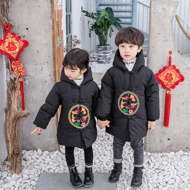Winter Girls Warm Jacket Boy Kids New Year Outerwear Children Clothing Autumn Baby Girl Boys Cute Jacket Hooded Coats 1-11T - Color: Black