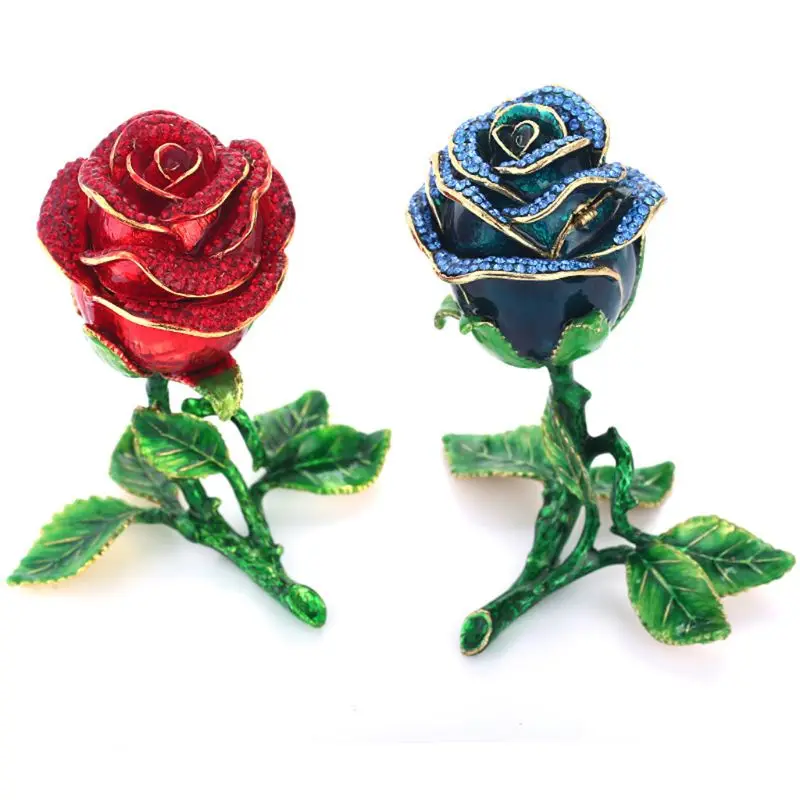 

Enameled Rose Shape Decorative Hinged Jewelry Trinket Box Unique Gift for Valentine's Day