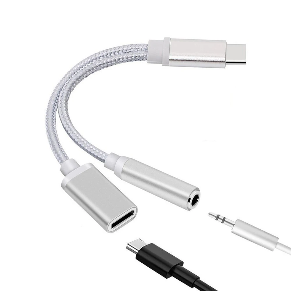 Тип-c 2 в 1 аудио адаптер для наушников кабель для зарядки телефона Aux двойной разъем для Xiaomi samsung Oneplus 3,5 мм разветвитель - Цвет: silver