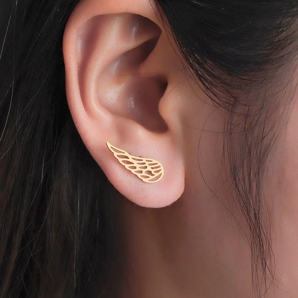 Chandler Ear Climber Wings Crawler Minimalist Earrings Minimal Climbers Dainty Hollow Out Angel Wing Studs For Women Girls Gift
