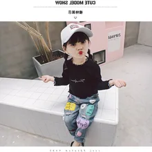 Men And Women Children Pants Cartoon with Holes Jeans Trousers 19 Autumn Clothing New Style Childrenswear 3-8-Year-Old