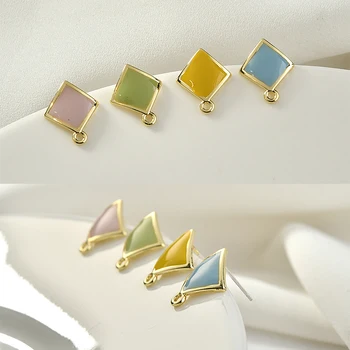 

925 Silver Needle Alloy Drop Oil Diamond-Shaped Ear Pin DIY Earrings Ear Rings Material Accessories 4pcs