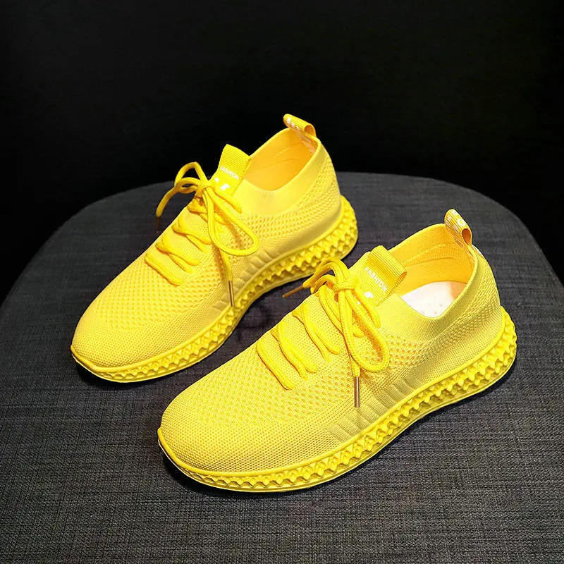 yellow mesh sneakers