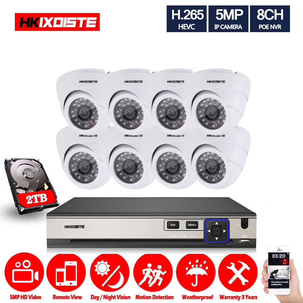  H.265 + 8CH 5MP 16CH 5MP POE NVR Kit de sistema de seguridad CCTV 5MP IR habitación/al aire libre c
