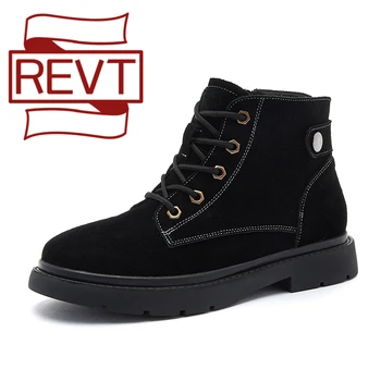 

REVT Women's nubuck Ankle Leather Martin boots lday's basic women frosted single bare boots for girls short boots 3 colors M016