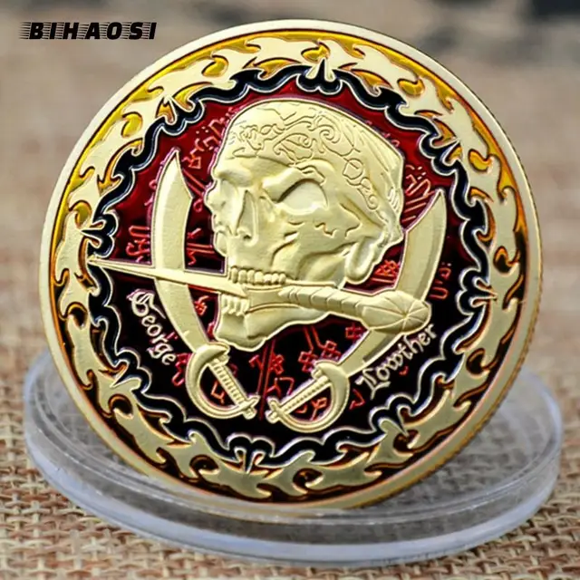 Pirate Coin Gold Plated Silver Plated Enamel Accessories Nostalgic Souvenir Collection Pirate sailboat Coin Skeleton Coin Holder 1
