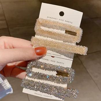 

2Pcs/Set Ladies Girls Hair Clips Metal Alloy Pretty Hollow Square Glitter Rhinestone Hairpins Shinny Wedding Barrette Hairpins