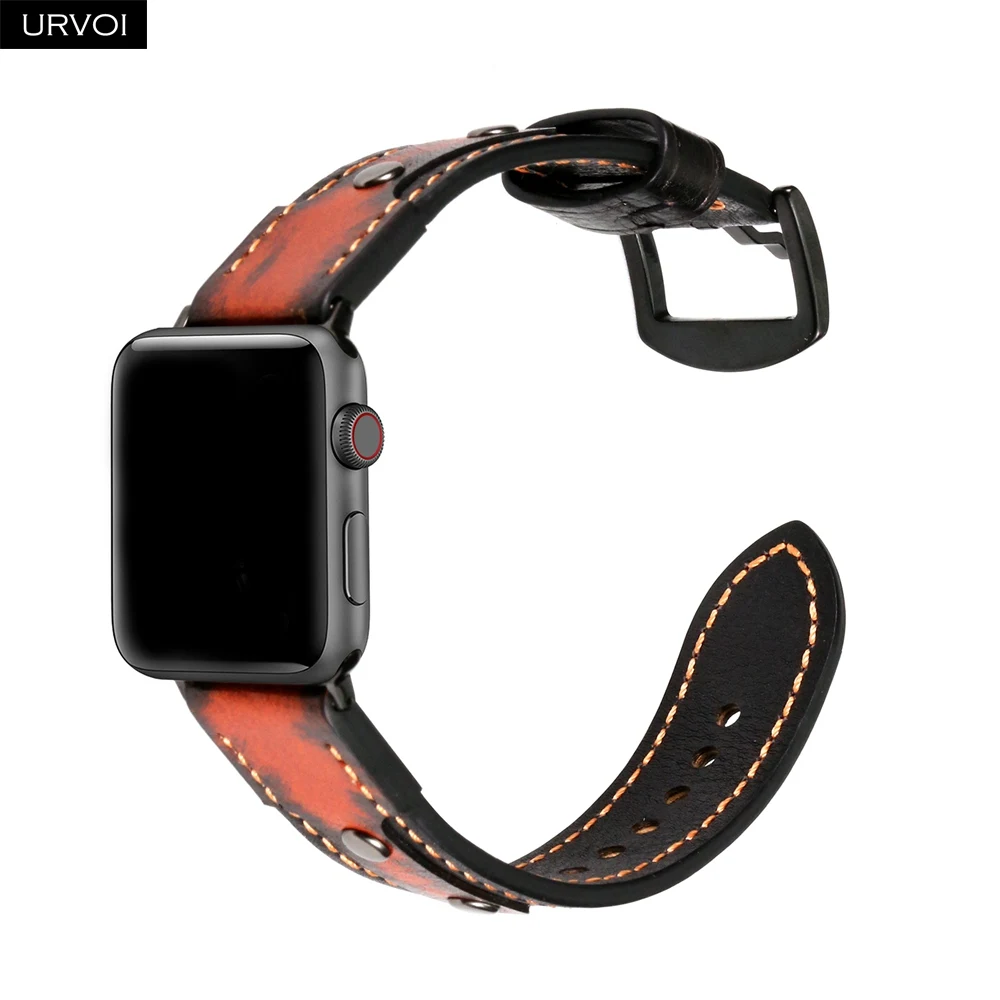 Ремешок URVOI для Apple Watch series 5 4 3 2 1 высококачественный металлический Ретро Кожаный ремешок для iwatch винтажный дизайн 38 40 42 44 мм