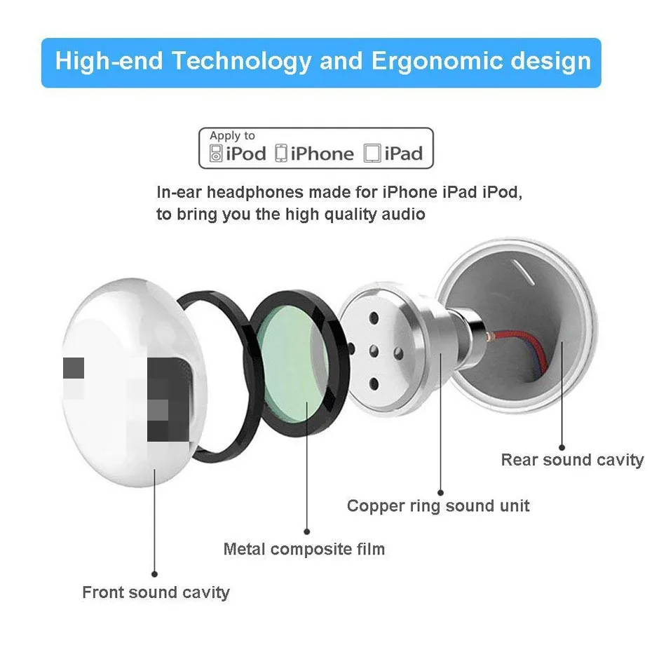 Bluetooth Проводные наушники в ухо стерео проводные наушники с микрофоном и регулятором громкости для iPhone 7 8P X XR XS Max