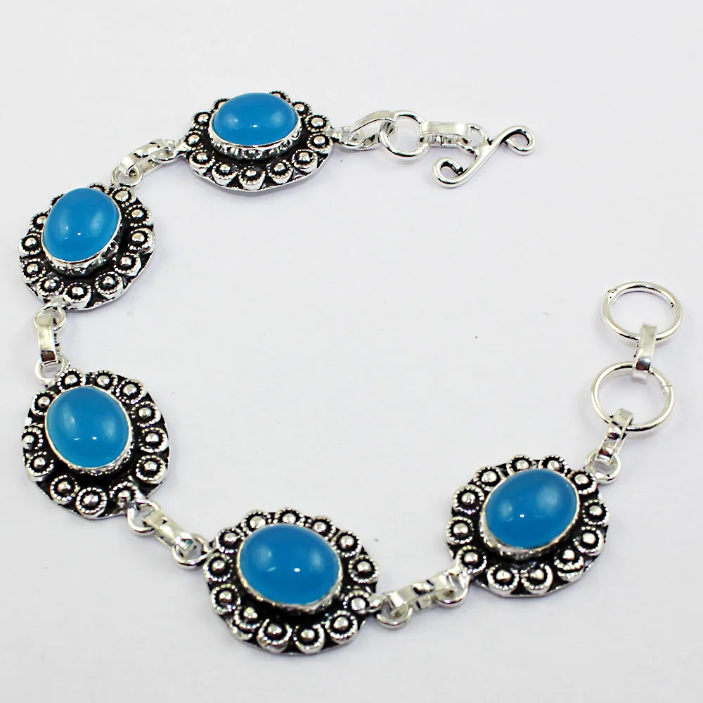 Браслет с халцедоном Серебряная накладка над медью, 20 см, B1343