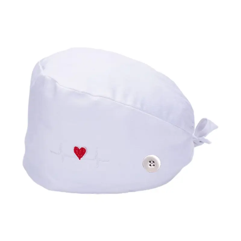 37 Colors Unisex Adjustable Working Scrub Cap with Protect Ears Button Electrocardiogram Embroidery Floral Print
