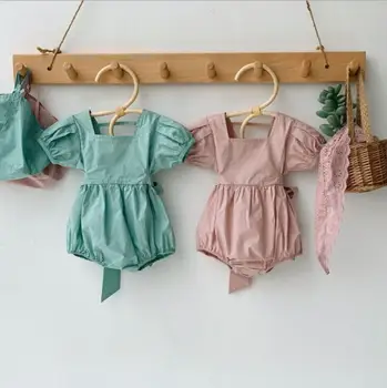 

2020 Wholesale Baby Girls Bow Romper With Hat Cotton Baby Jumpsuits 6-24 Month QH192