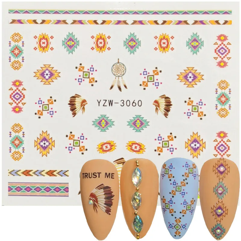 2021 New Nail Art Sticker Indian Lace Motifs Feather Dreamcatcher DIY Water Transfer Sliders for Manicure Decorations Tool | Красота и