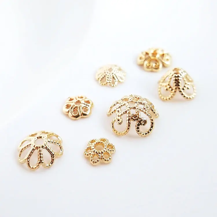 20PCS 14K Gold Plated Brass Flower Beads Caps High Quality Diy Jewelry Accessories
