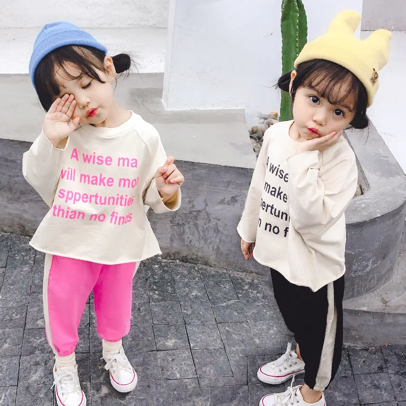 

Girl'S Suit 2019 Autumn New Style Baby Fashion & Sports Stripes Western Style Little Girl Autumn Clothing Two-Piece Set Fashion