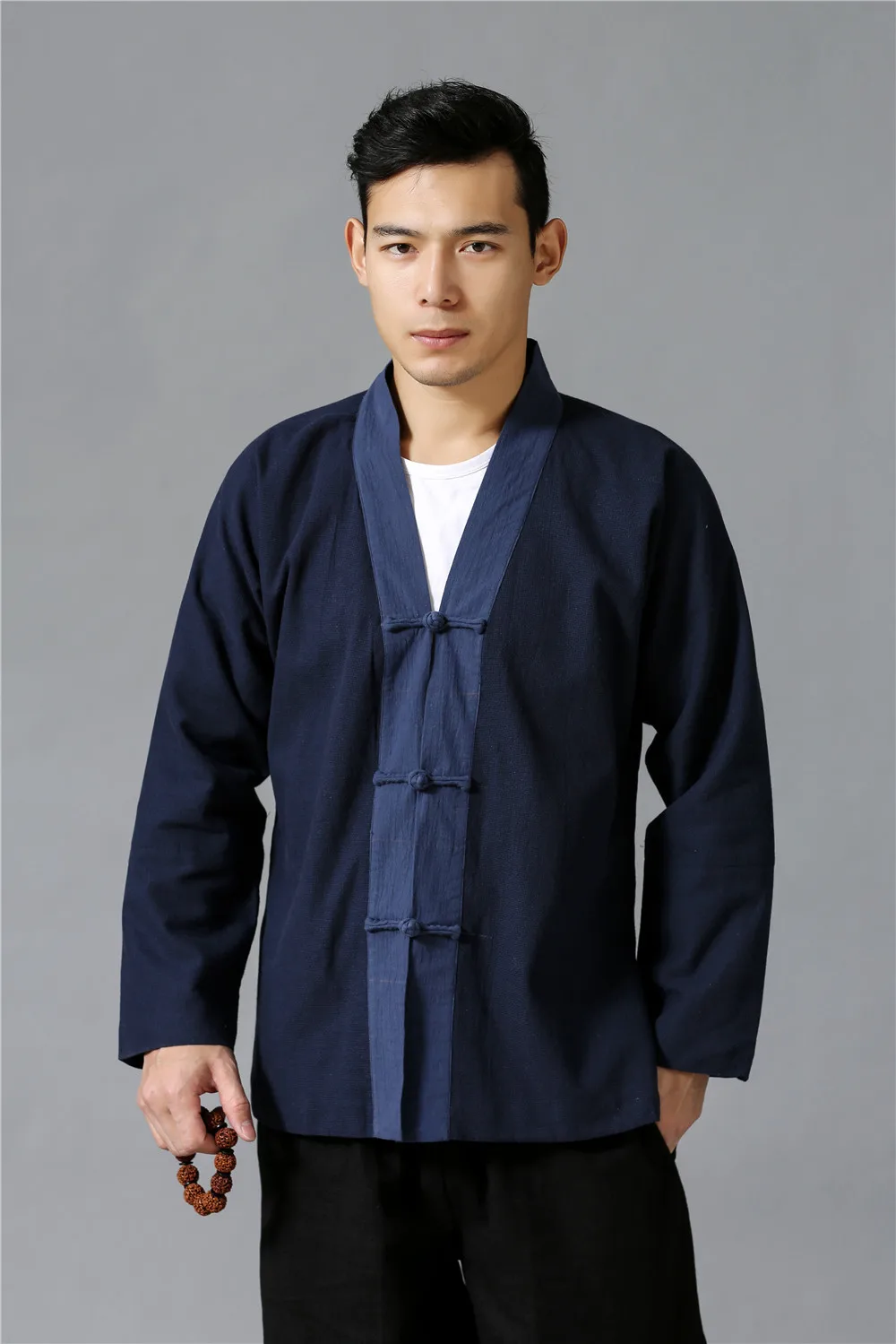 

2019 Spring New Products Hand-Woven Linen he fu kuan Tops Chinese-style Frog Mixed Colors Cotton Linen Men'S Wear