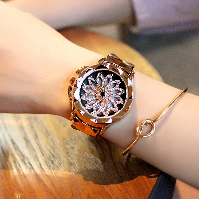 

Luxury Casual Women Rose Gold Flower Rhinestone Wrist Watches Fashion Female Quartz Watch Relogio Feminino