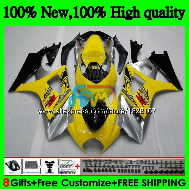 Корпус для SUZUKI 1000CC GSXR-1000 K7 GSX-R1000 GSXR 1000 07 08 43BS. 10 GSXR1000 желтое Серебряно-GSX R1000 2007 2008 07 08 обтекатели - Цвет: No. 1