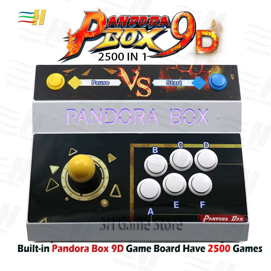 

Built in Pandora Box 9D 2500 in 1 single arcade game console joystick button support 3P 4P game connect gamepad have 3D tekken