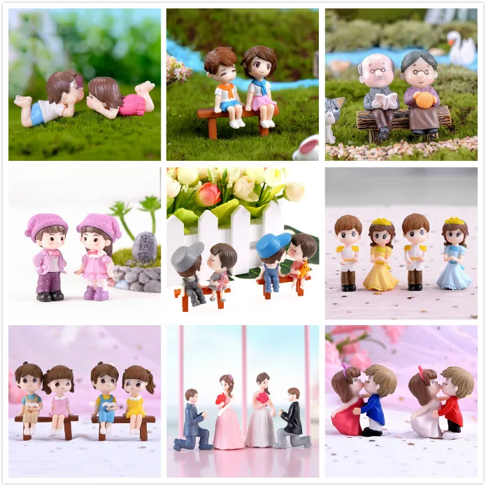 1set Boy Girl Home Decor Sweety Lovers Couple Chair Figurines Miniatures Terrariums Fairy Garden Moss Children Toy Resin Craft