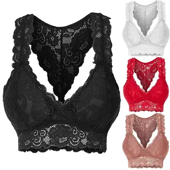 

Women Sexy Solid Color Floral Lace Wireless Bra Breathable Raceback Brassiere