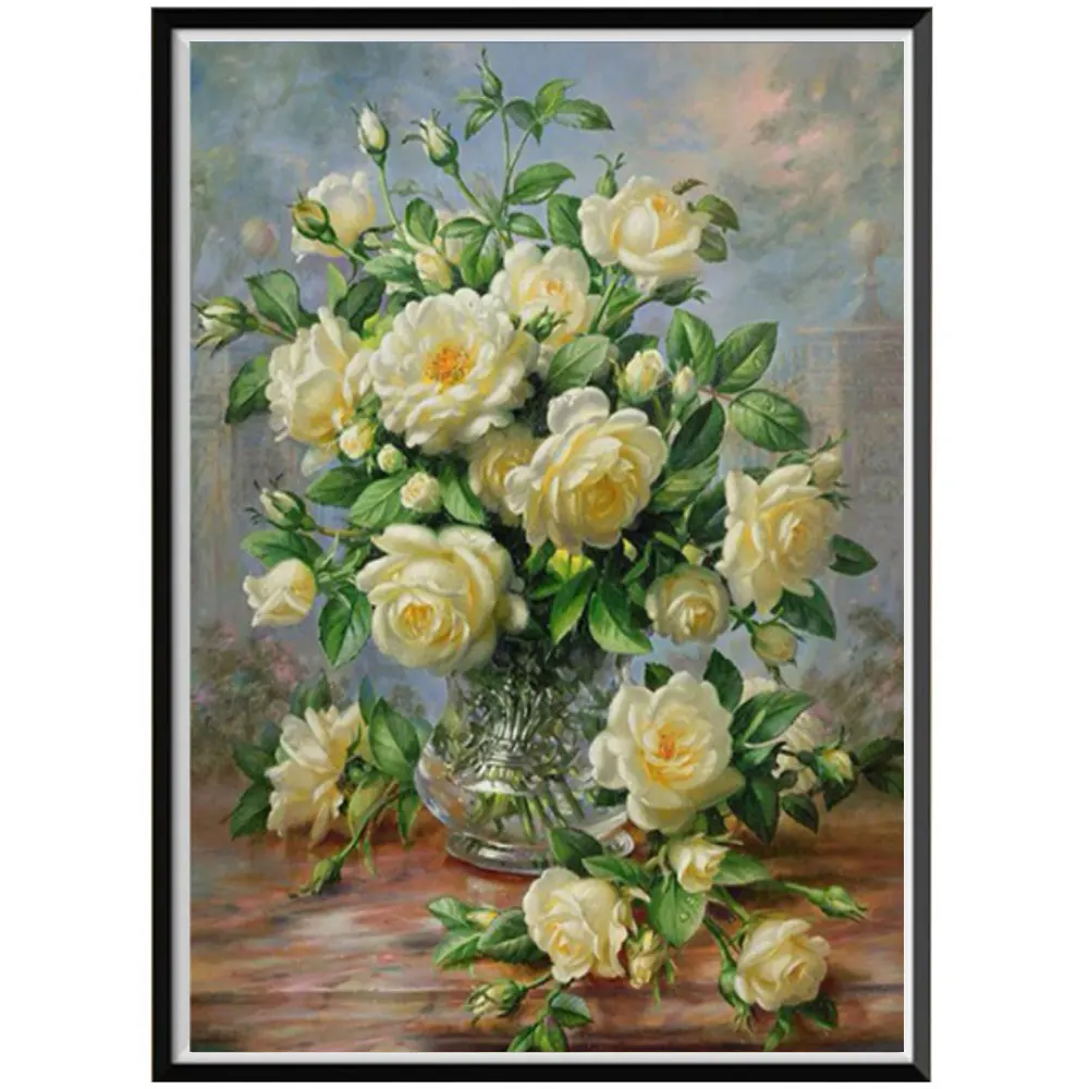 DIY 5D алмазная картина Роза ваза цветы круглая Алмазная мозаика украшение дома узор ручной работы подарок на год