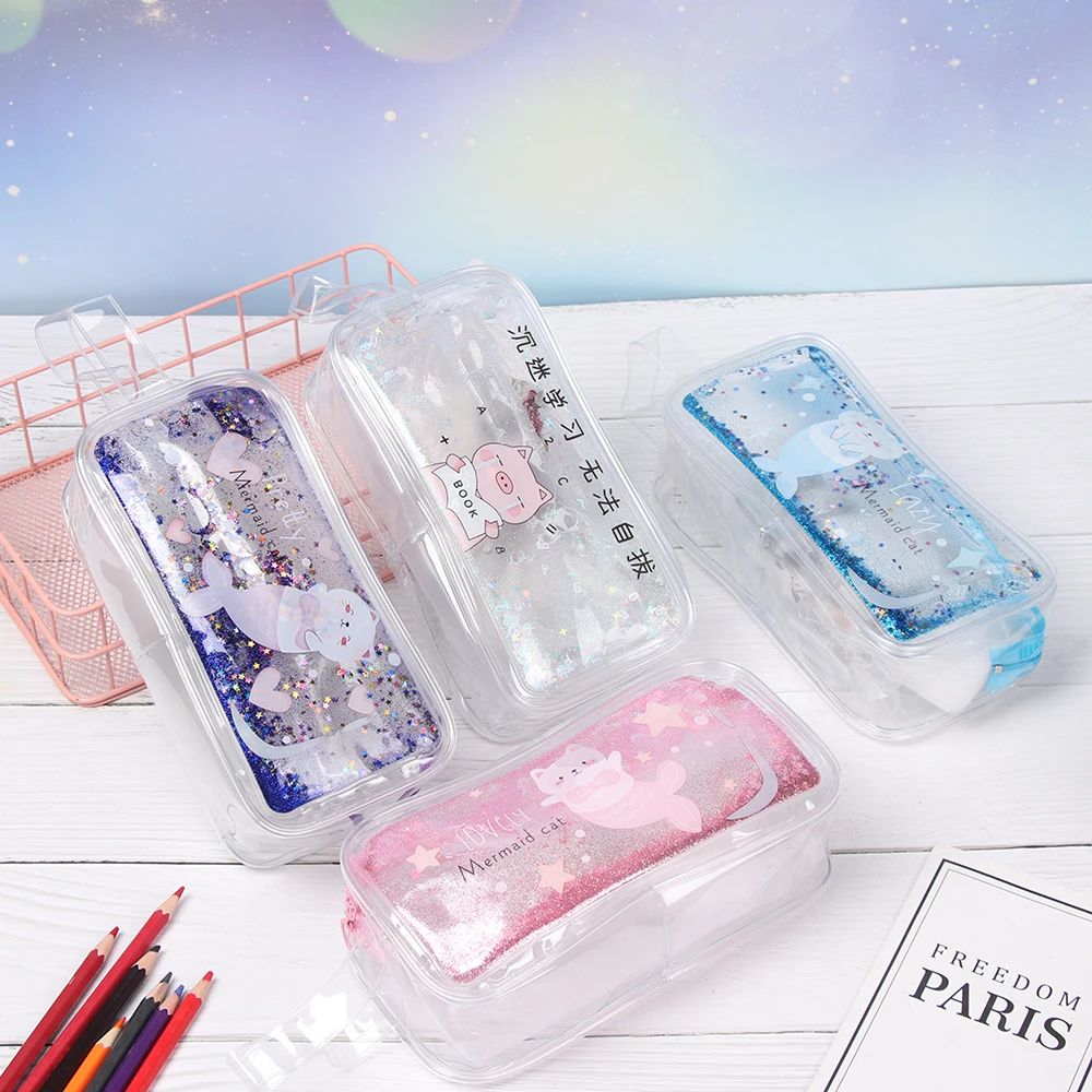 New Transparent Cosmetic Bag Cute Colorful PVC Makeup Case Fashion Sequins Large Capacity Storage Bags Creative Make up Pouch