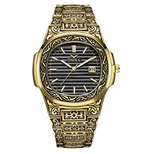 Top luksusowa marka zegarka kobiet złota klasyczny Vintage kwarcowy pochodzenia zegarek wodoodporny unikalny złote modne męski zegarek na co dzień zegar tanie i dobre opinie GUOU 27cm Moda casual QUARTZ 3Bar Skórzany pasek CN (pochodzenie) STAINLESS STEEL 12mm Hardlex Kwarcowe zegarki Papier
