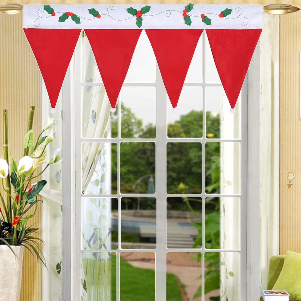 

Door Window Drape Panel Christmas Decorative Curtain Home House Decorations for Xmas Party New Year Santa Claus Hat Cap Valance