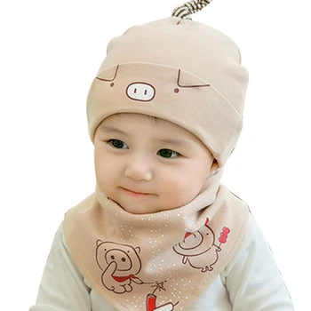 

Newborn Spring Autumn Baby Hat Plus Triangle Towel Set Kids Cotton Pullover Cap Newborn Cap Baby Products