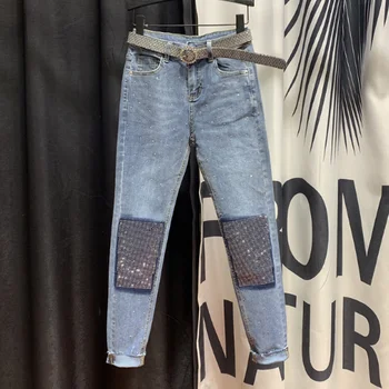 

Hot Drilling Jeans Women's 2020 Spring Autumn New High Waist Jeans Girls Ladies Tight-Fit Skinny Pencil Pants Denim Pants Jean