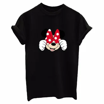 

DISNEY t shirt minnie mouse tricolor Mickey pattern printed casual loose short sleeve round neck top Summer cotton beach t-shirt