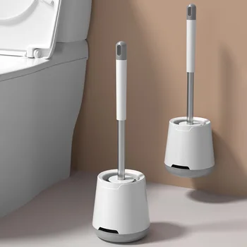 

Silicone Toilet Brush with Base Rubber Head Holder Floor-standing Wall-mounted Cleaning Brush Bathroom Accessories