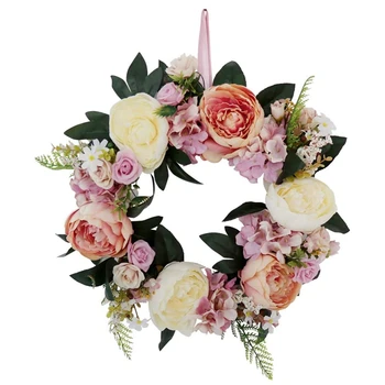 

Artificial Flowers Peony Wreath with Peony and Green Leaves for Front Door Office Wall Garden Wedding Festival Decor