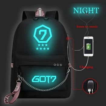 

KPOP GOT7 Mark YoungJae Backpack Women Backpack Travel Bagpack Luminous Laptop Backpack Usb Charge School Bags for Teenage Girls