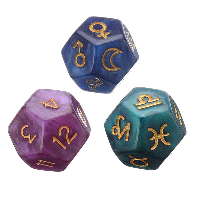 3pc/set Pearl 12-sided Astrology Zodiac Signs Dice For Constellation Divination Toys Creative Multi Sided Dice For Astrologers