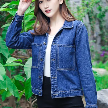 

Women Spring And Autumn New Denim Jacket Female Short Student Korean Bf Slim Versatile Casual Jacket Short Thin Coat Dark Blue