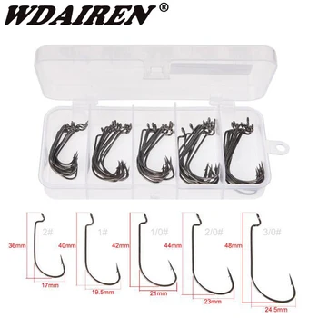

50Pcs/Box Wide Crank Fishing Hooks Carbon Steel Offset Fishhook 3/0#-2# Bass Barbed Carp Fishing Hook For Soft Worm Lure set