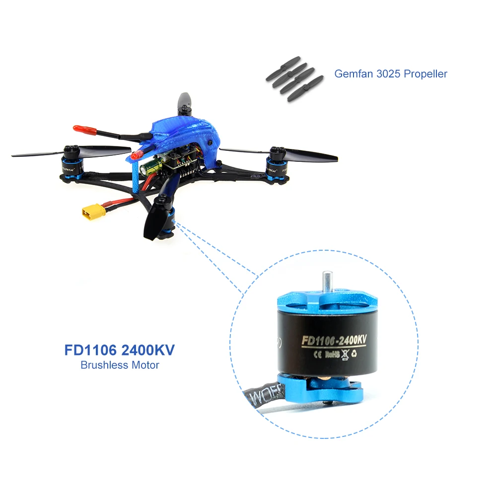 HGLRC Parrot132 5-6S FPV гоночный Дрон BNF FD1106 132 мм FPV зубочистка Дрон с FD411 FC для FPV RC Дрон
