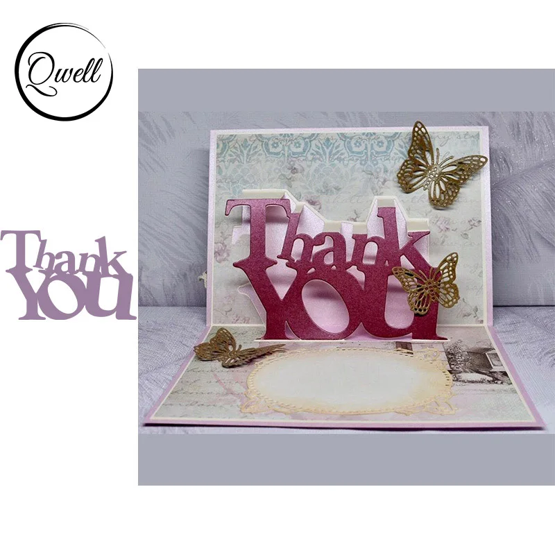 QWELL всплывающее слово спасибо металлические Вырубные штампы для скрапбукинга и